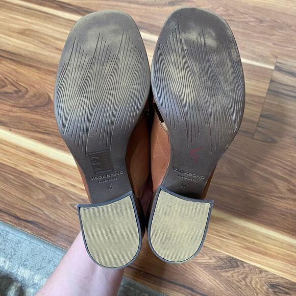 VAGABOND Brown Leather Cross Strap Block Heel Slide Sandals Size 9 - Picture 8 of 10